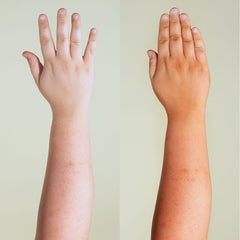 B.TAN dark tan shade swatch on arm for reference.