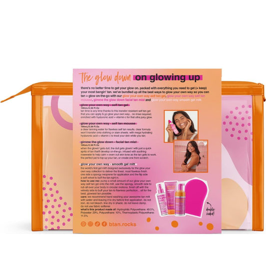 B.TAN Glow Your Own Way gift set packaging highlights travel-friendly glow.