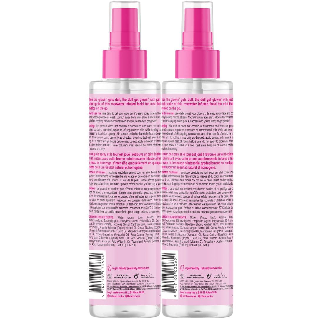 B.TAN rosewater-infused tanning spray bottle for soothing, even tone