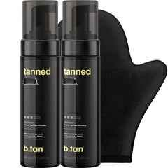 B.TAN sunless tanning mousse two-pack bottles offer deep color development for body and face.