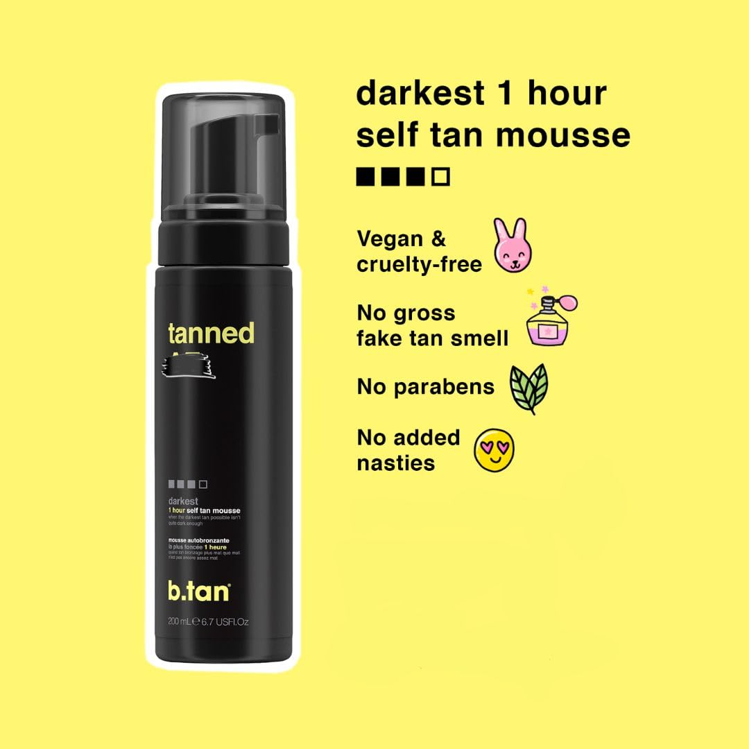 B.TAN tanning mitt included enables smooth, even application with minimal streaking.