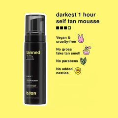 B.TAN tanning mitt included enables smooth, even application with minimal streaking.