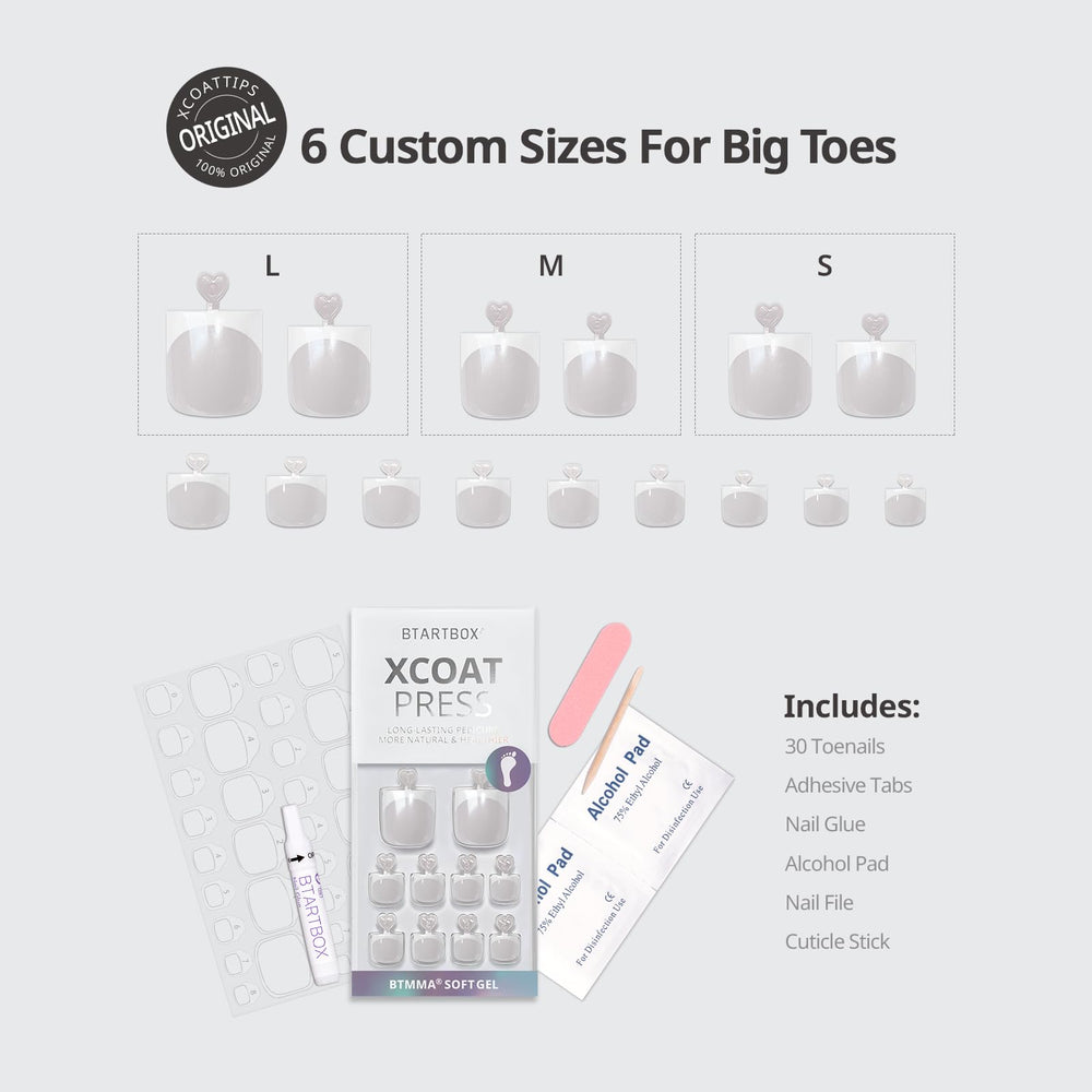 BTArtbox alabaster semi-transparent toenails for an elegant everyday look.