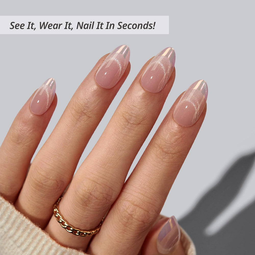 BTArtbox almond cat-eye chrome tip nails for chic evenings.