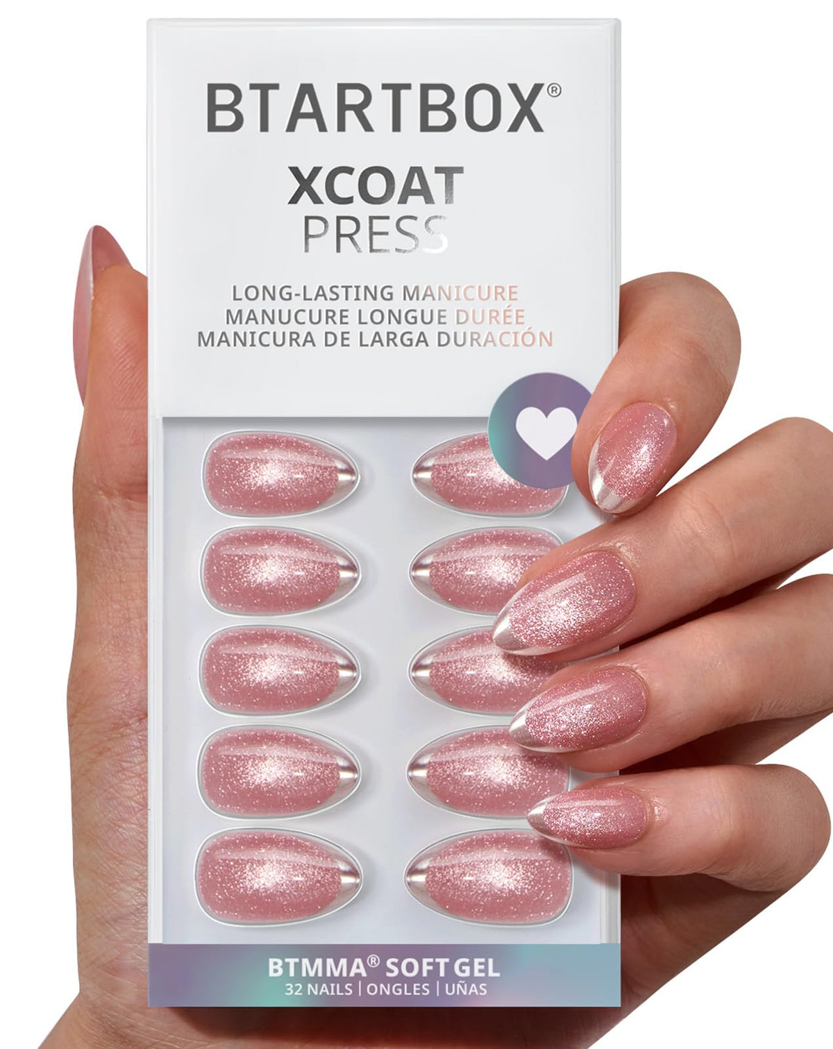 BTArtbox Almond Gilded Cheer nails; back view shows natural fit for daily wear