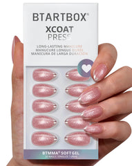 BTArtbox Almond Gilded Cheer nails; back view shows natural fit for daily wear
