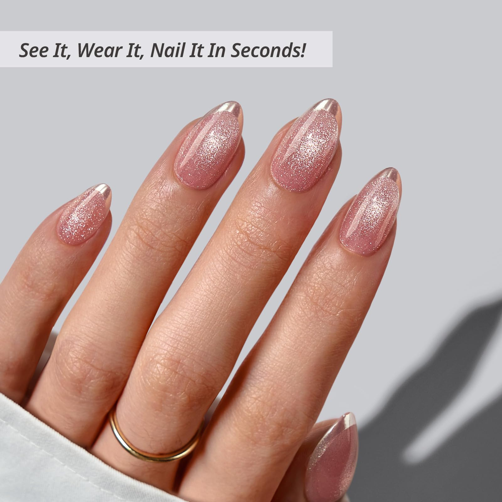 BTArtbox Almond Gilded Cheer nails; open box ready for a DIY manicure