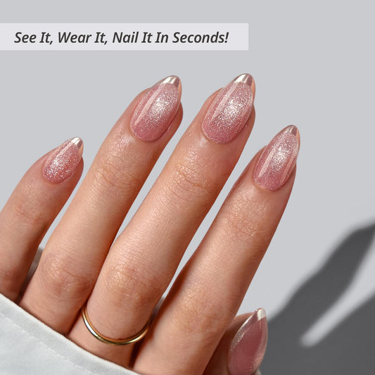 BTArtbox Almond Gilded Cheer nails; open box ready for a DIY manicure