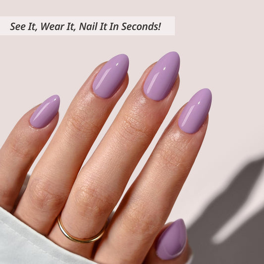 BTArtbox almond-lavender-purple nails on hand show quick at-home glamour