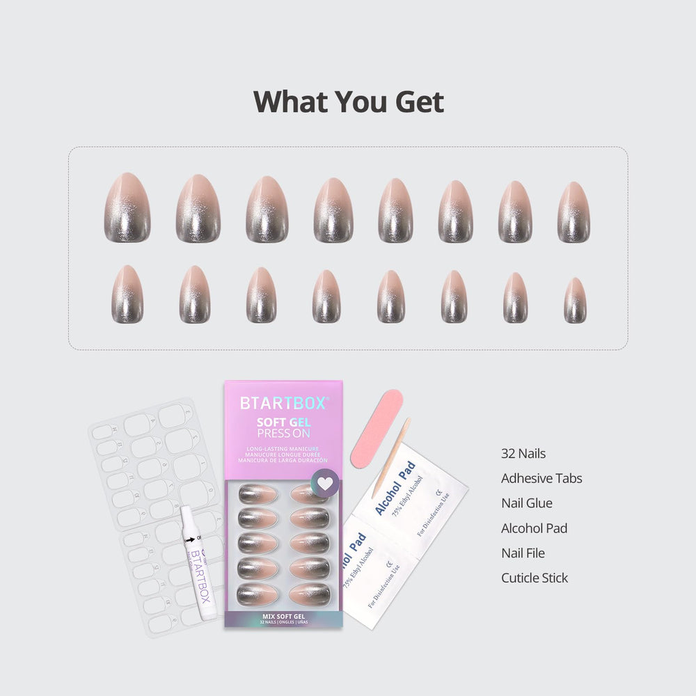 BTArtbox almond-shaped nails in soft, flexible material for comfortable daily wear