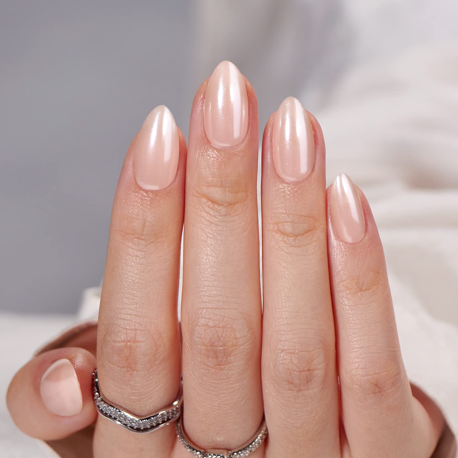 BTArtbox Nudies almond nails glossy finish for special occasions