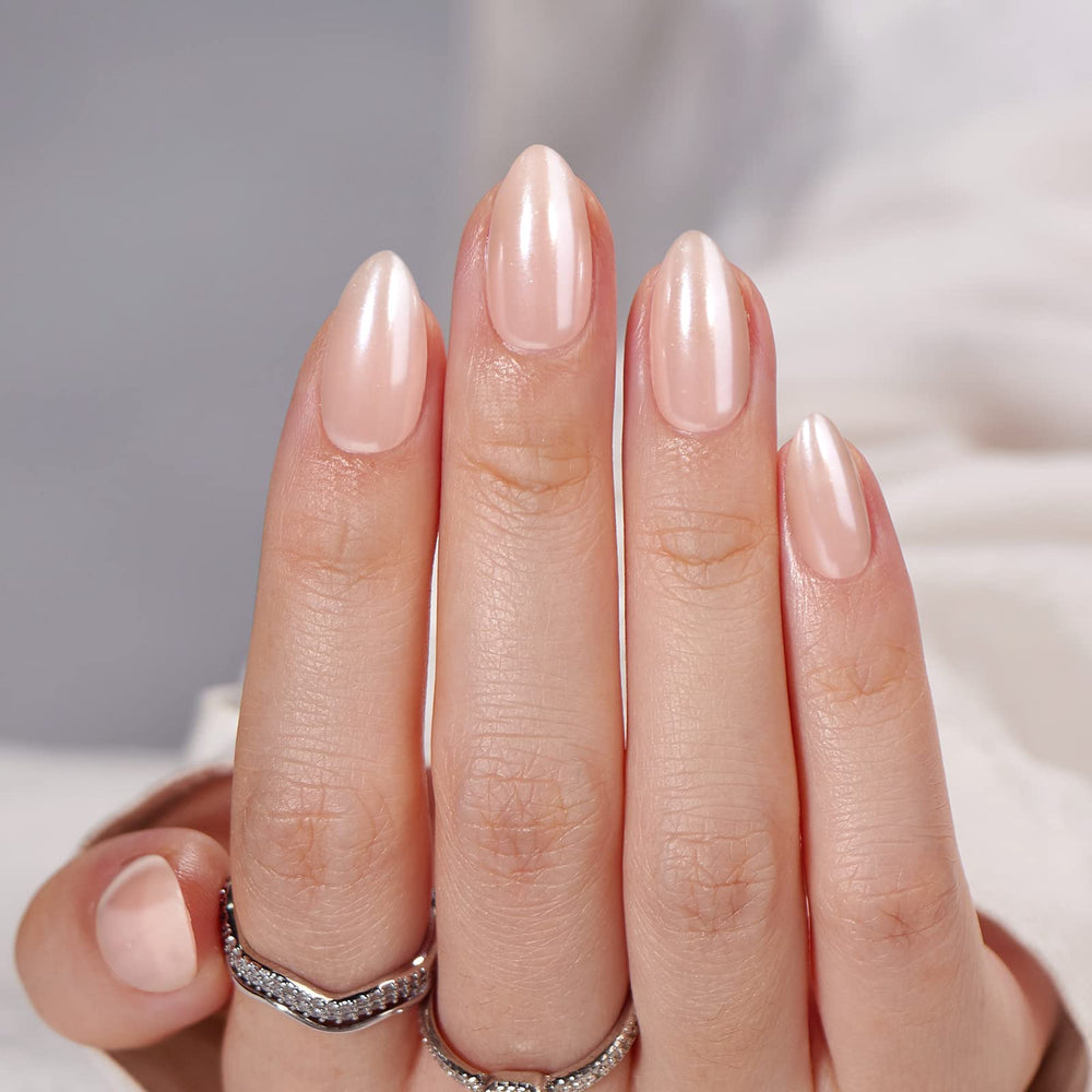 BTArtbox Nudies almond nails glossy finish for special occasions