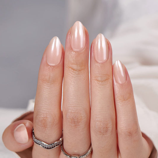 BTArtbox Nudies almond nails glossy finish for special occasions