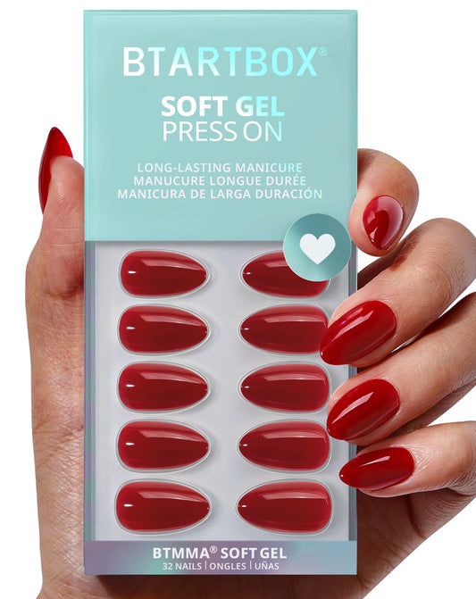 BTArtbox almond pastel red short nails kit with 16 sizes for easy fitting