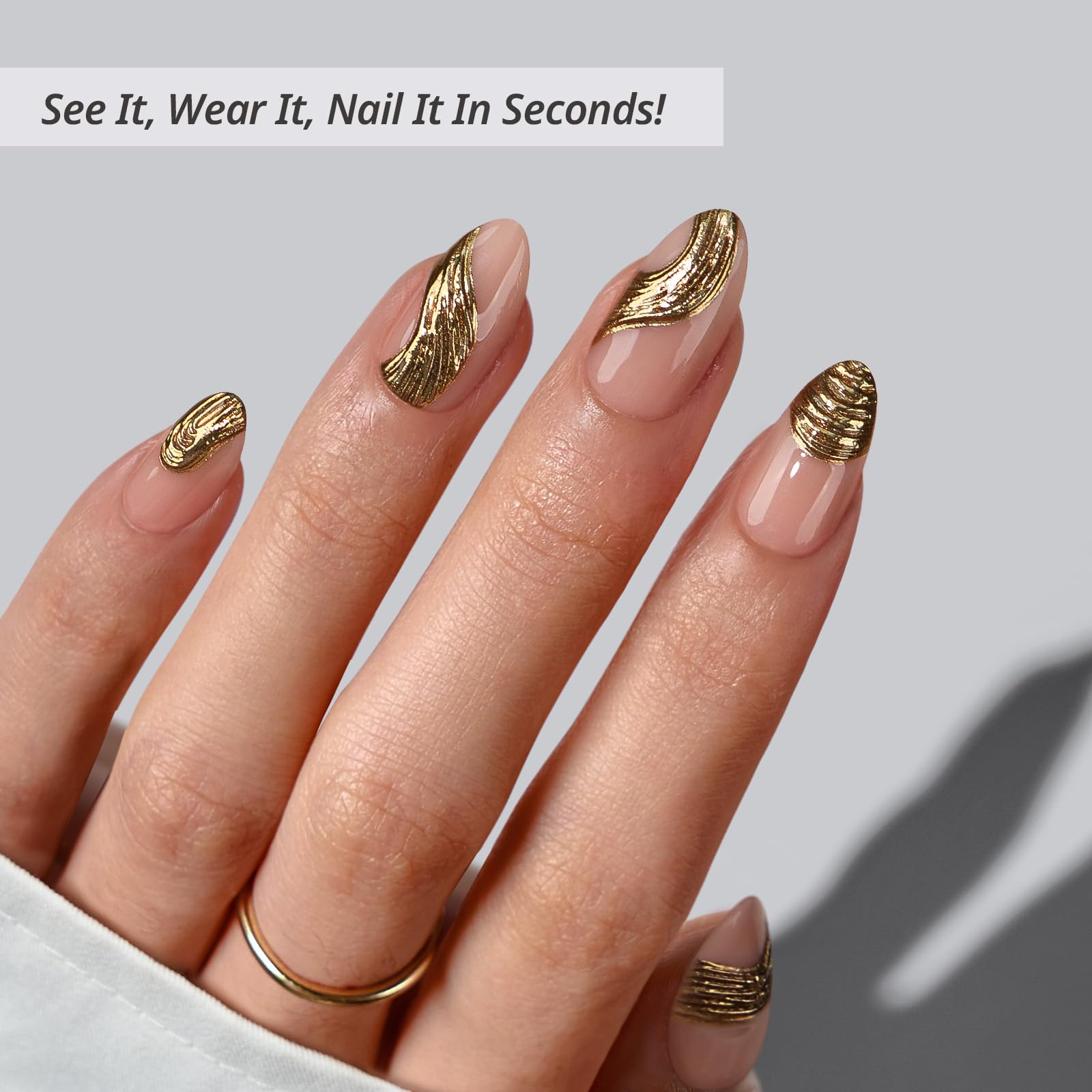 BTArtbox almond-shaped press-on nails Gold Rush for salon-like home finish