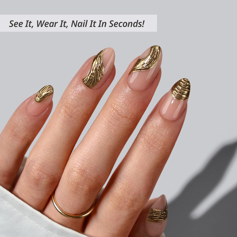 BTArtbox almond-shaped press-on nails Gold Rush for salon-like home finish