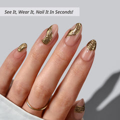 BTArtbox almond-shaped press-on nails Gold Rush for salon-like home finish