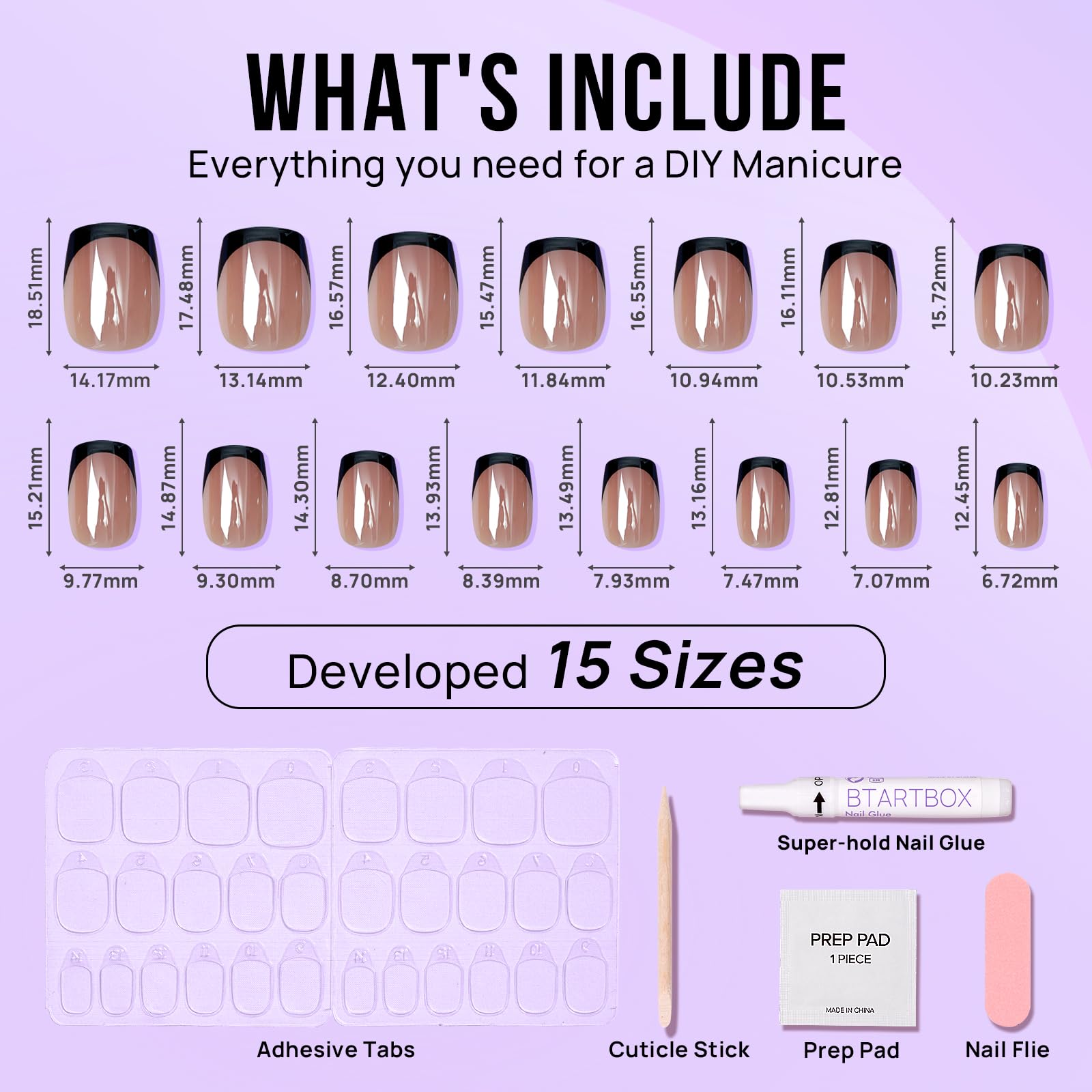 BTArtbox Braveheart includes 15 nail sizes for a custom fit and comfortable wear.