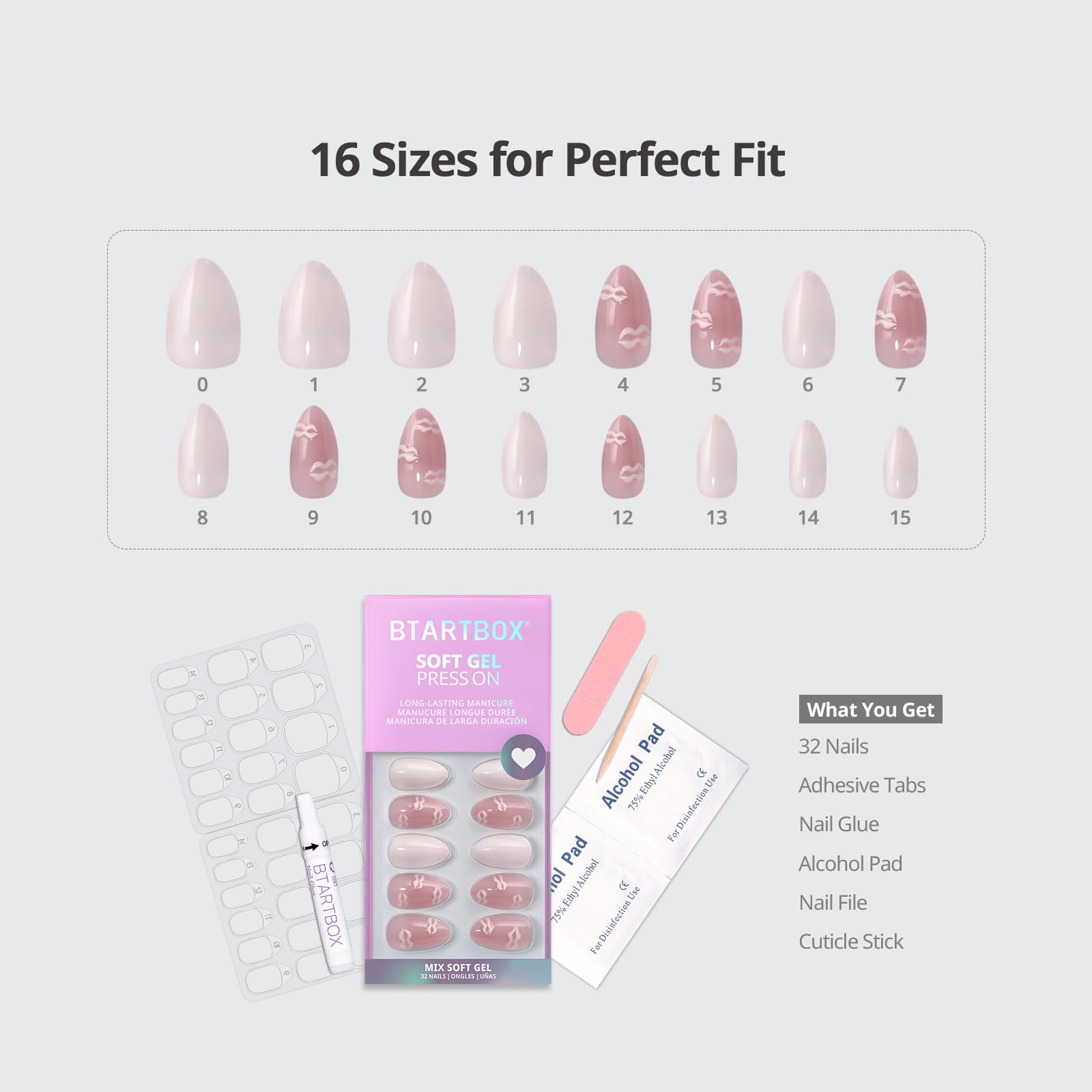 BTArtbox Dainty Kiss includes 16 sizes for a perfect fit.