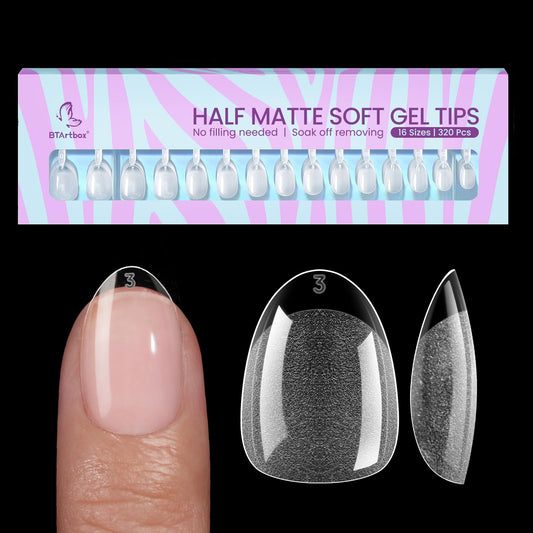 BTArtbox extra short almond nail tips in soft gel for natural wear, daily use