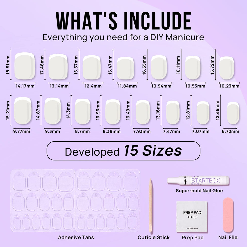 BTArtbox nails include 15 sizes for a precise, personalized fit.