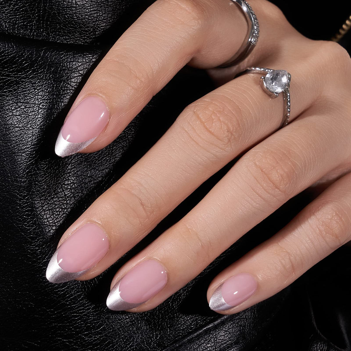 BTArtbox French Tip press-on nails in almond shape for salon-like nails at home.