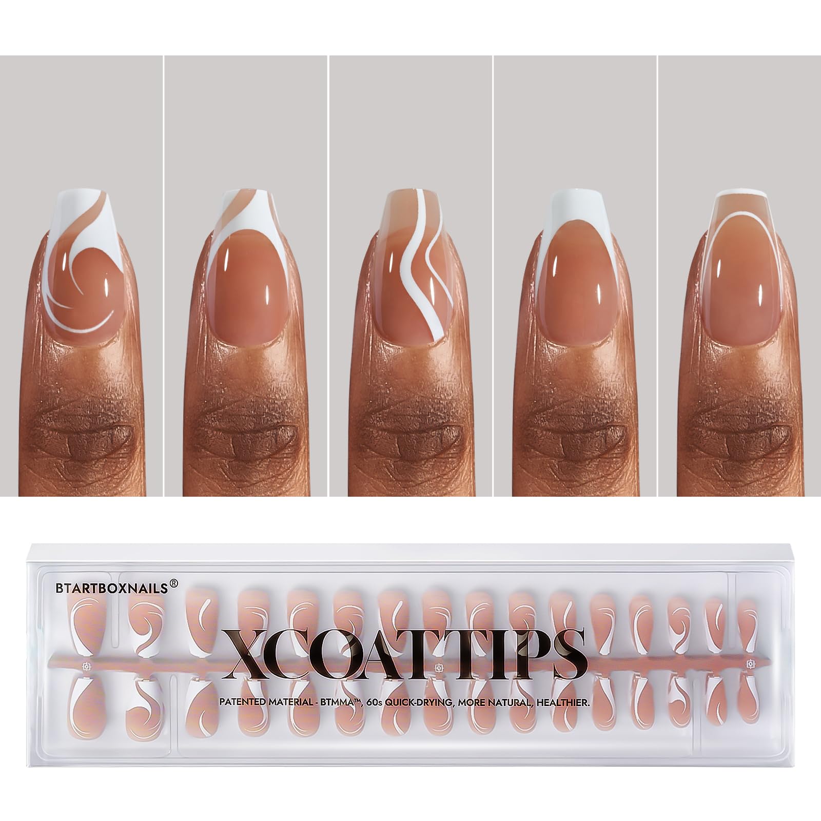 BTArtbox french-tip press-on nails swirl style 01 for fast at-home manicure