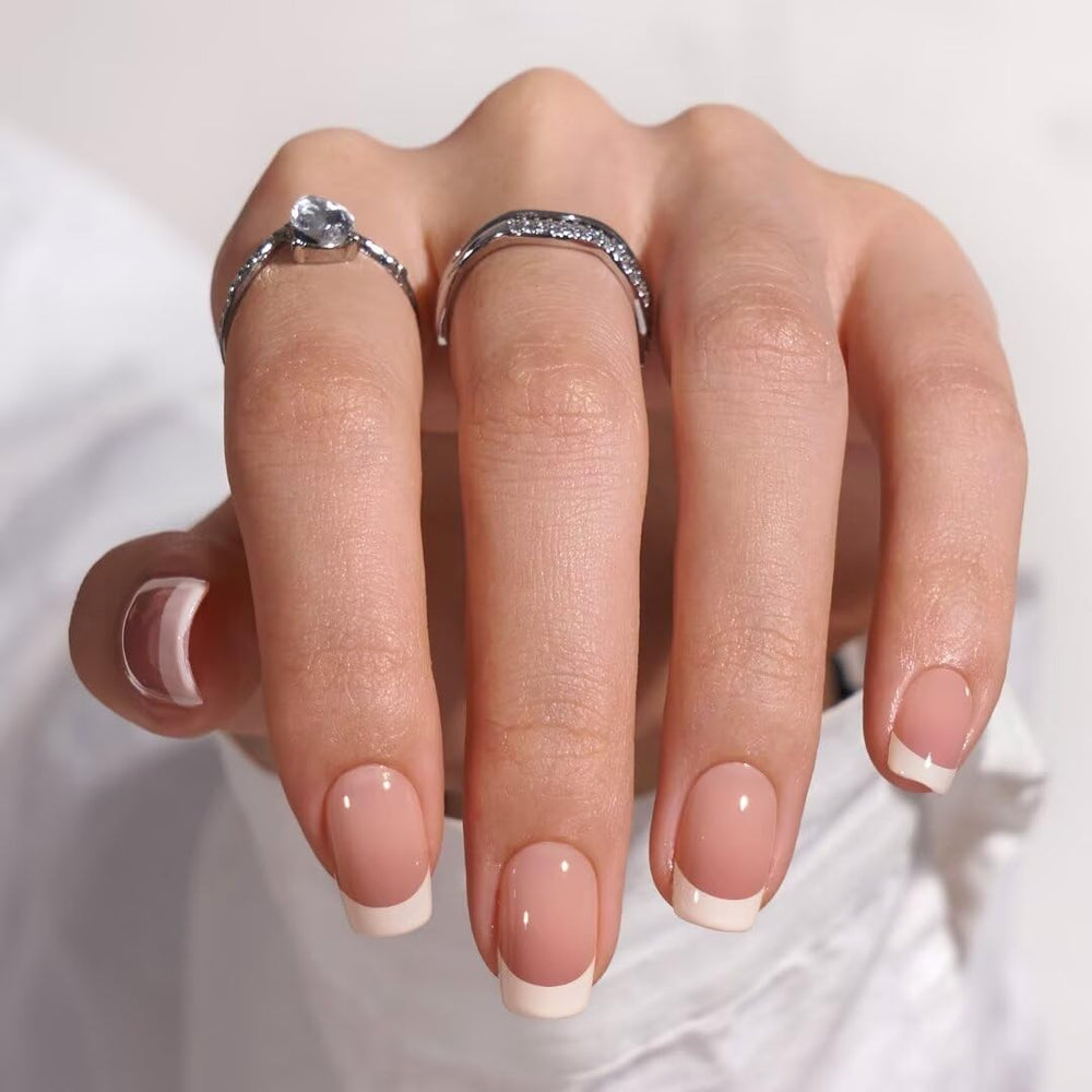 BTArtbox French tip square press-on nails show a salon-like finish for effortless at-home manicures.