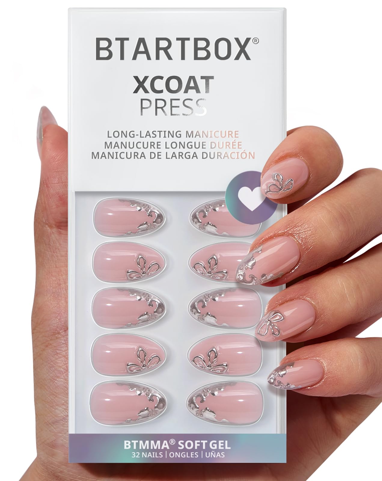 BTArtbox Frost Glam almond nails kit shows a chic frosted finish for daily elegance and long-lasting wear