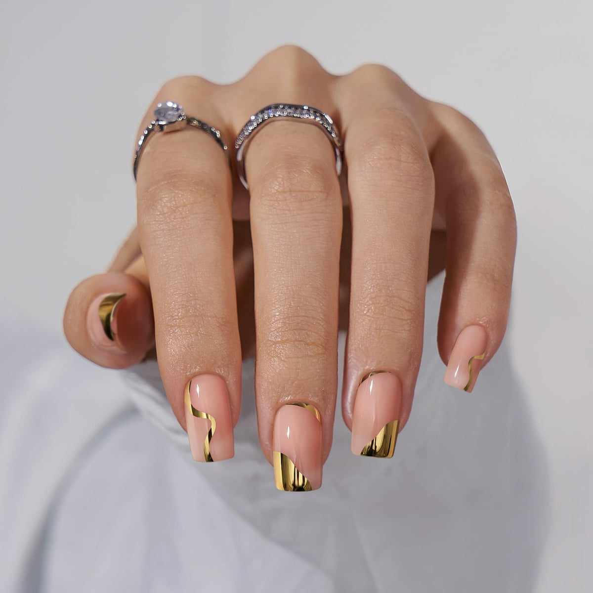 BTArtbox gold leaf short square nails on hand with durable salon-like shine