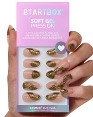 BTArtbox Gold Rush short nails with 3D sculpting finish for daily wear