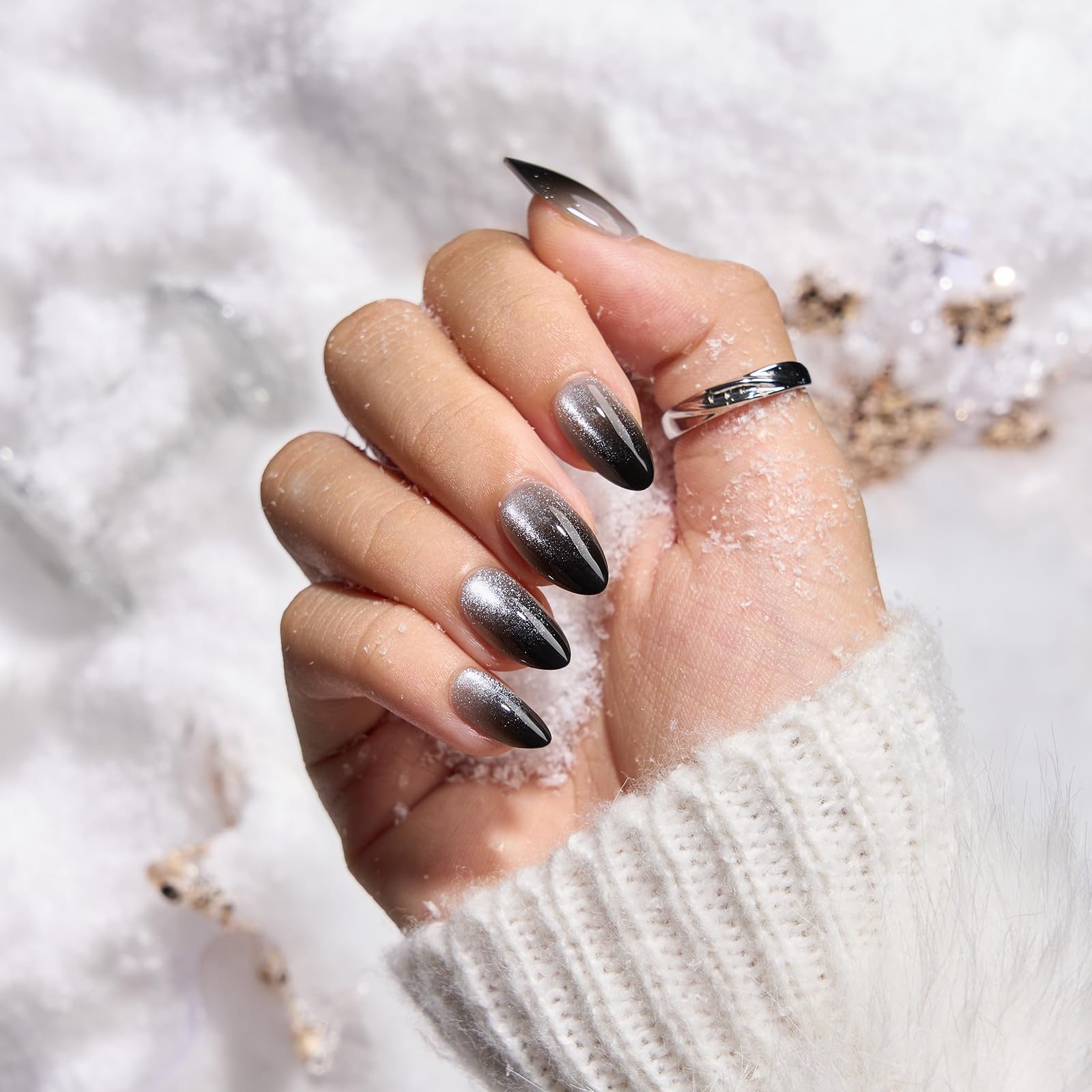 BTArtbox Grave Shine nails on finger showing natural blend and shimmer