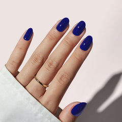 BTArtbox Mystic navy blue short oval nails for everyday elegance and quick manicure