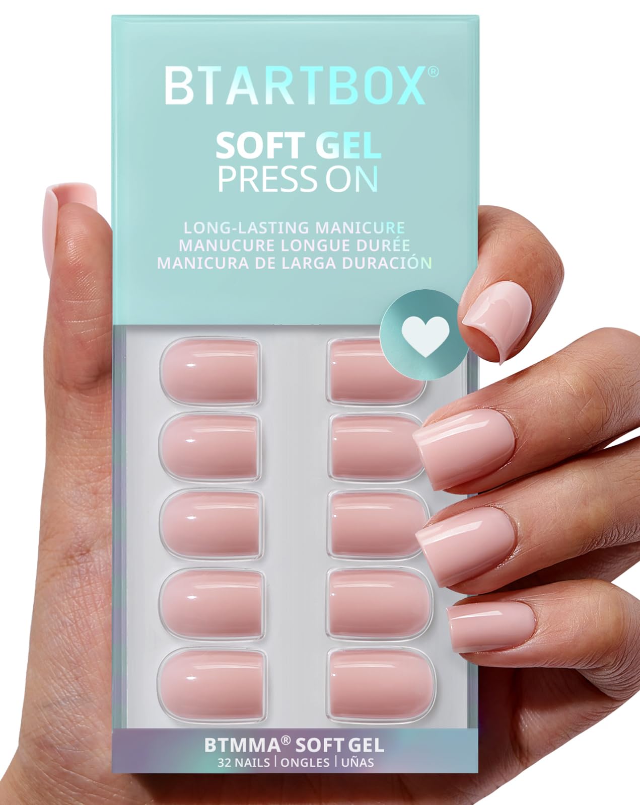 BTArtbox pastel pink square nails kit for a quick, natural-looking DIY mani.