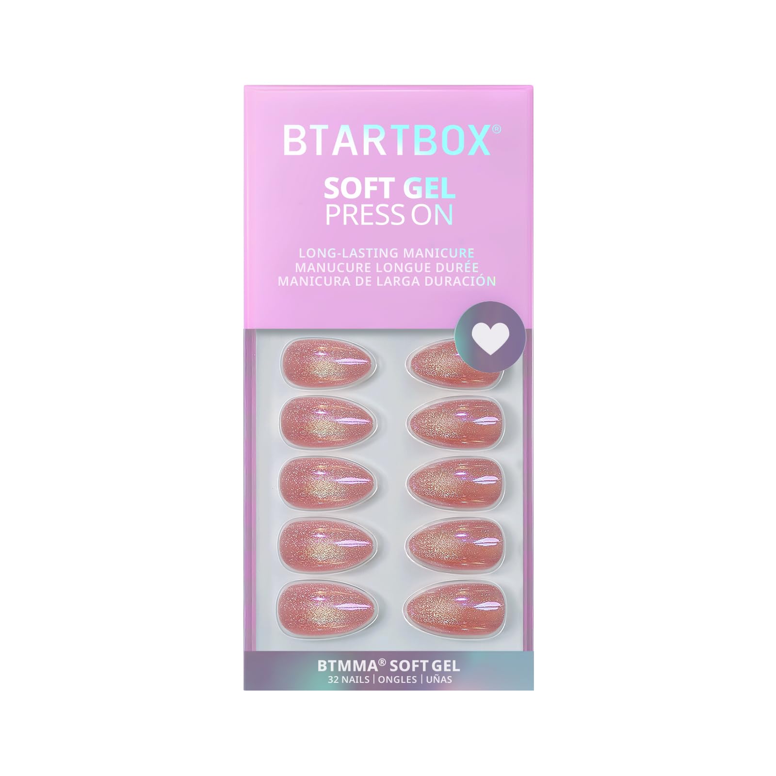 BTArtbox pink cat eye almond nails day to night style.