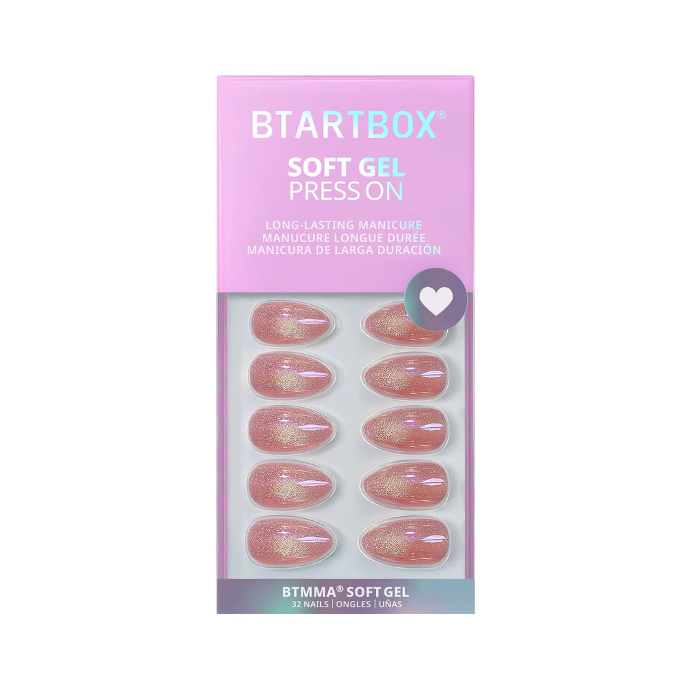 BTArtbox pink cat eye almond nails day to night style.