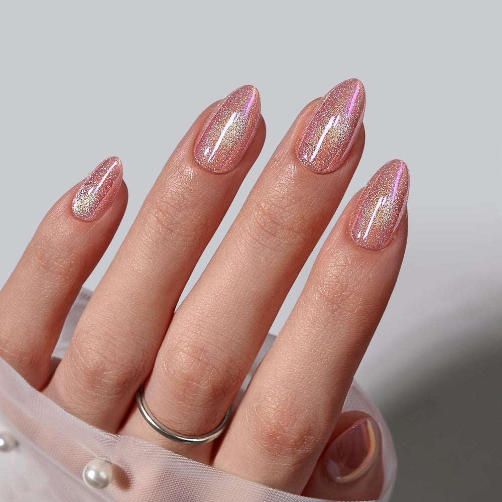 BTArtbox pink cat eye almond nails glue tube with neat finish.
