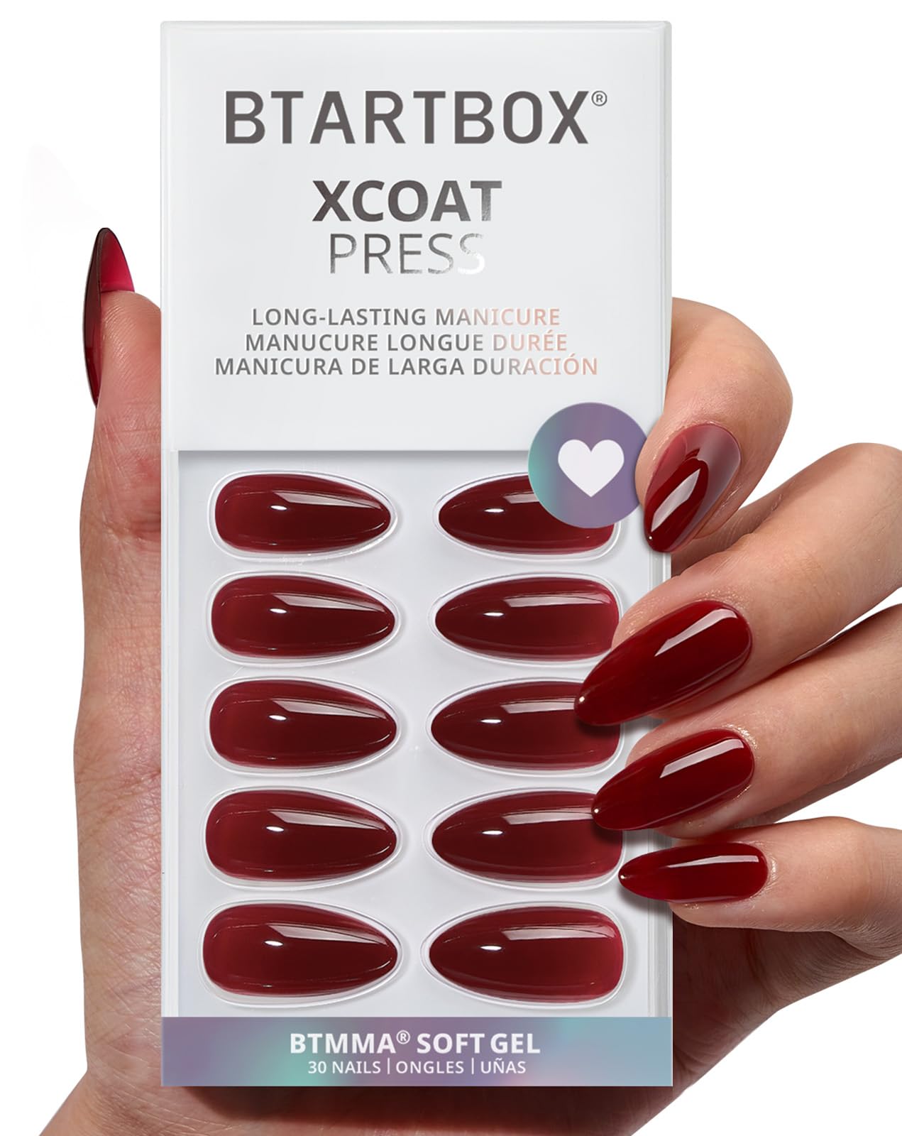 BTArtbox almond press-on nails in dark red kit for natural look and flexible wear