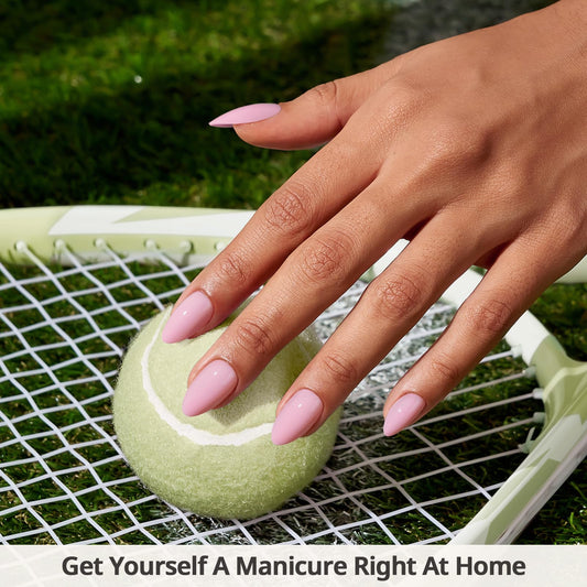 Close-up of BTArtbox almond nails showing soft BTMMA texture for comfortable wear