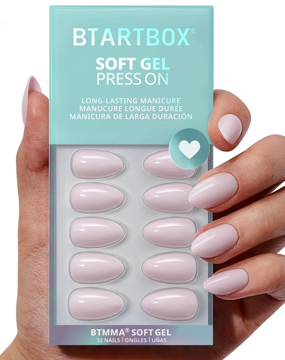 BTArtbox almond pastel purple press on nails close up for quick at home manicure