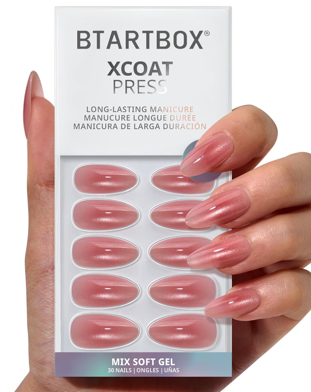 BTArtbox almond pink hypnotic ombre press-on nails for natural look