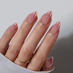 BTArtbox chrome French almond press-on nails for a chic at-home look