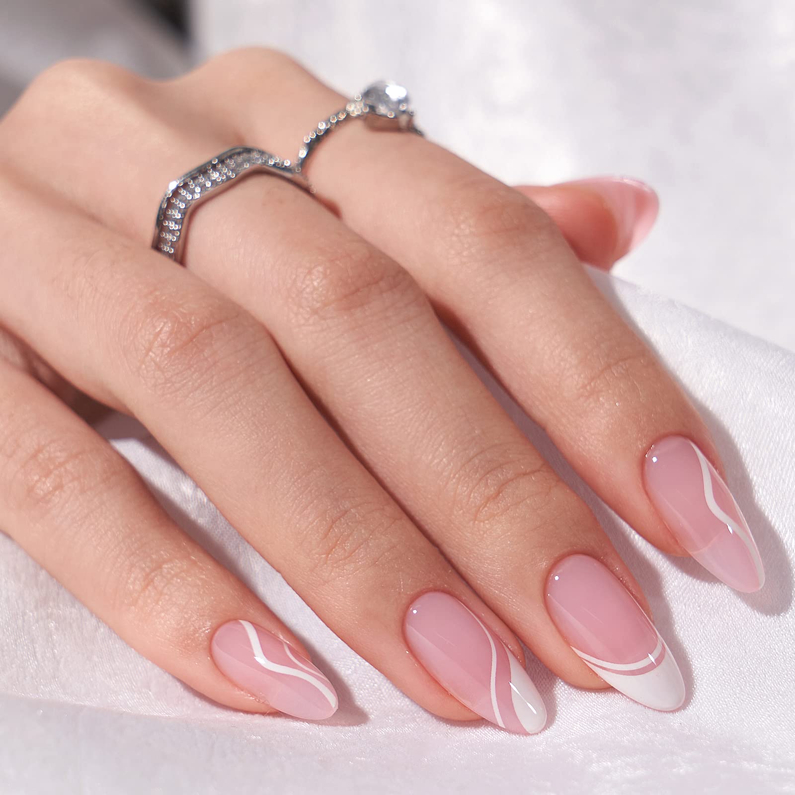 BTArtbox press-on nails medium in white swirl for salon-like results at home