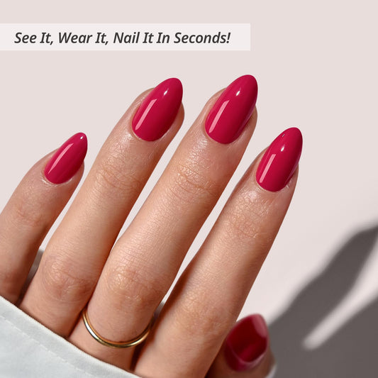 BTArtbox Raspberry Red short nails with glue for quick DIY manicure