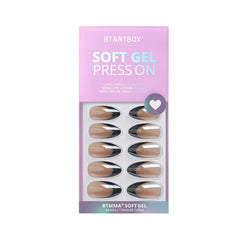 BTArtbox Semi-transparent black tip nails with chrome glaze for bold looks.