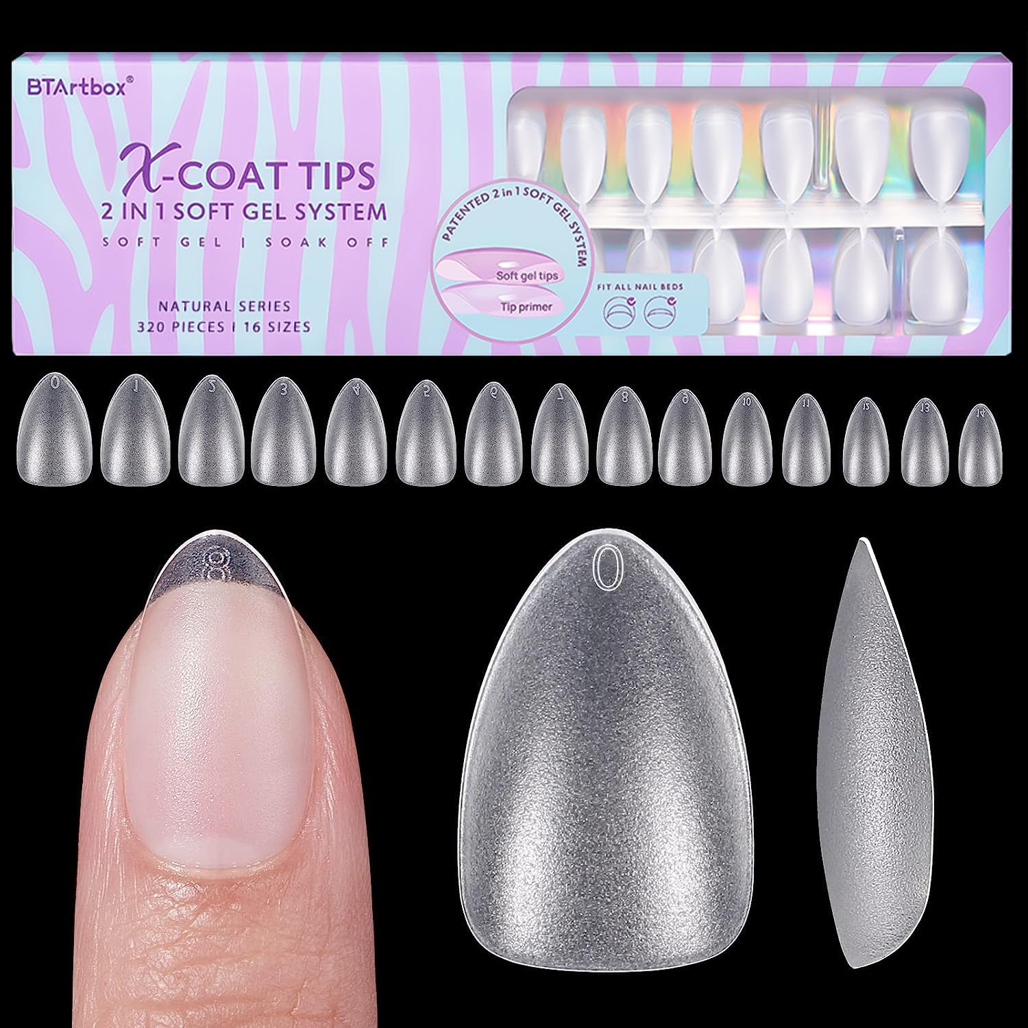 BTArtbox Short Almond Nail Tips natural look for DIY nail extensions.