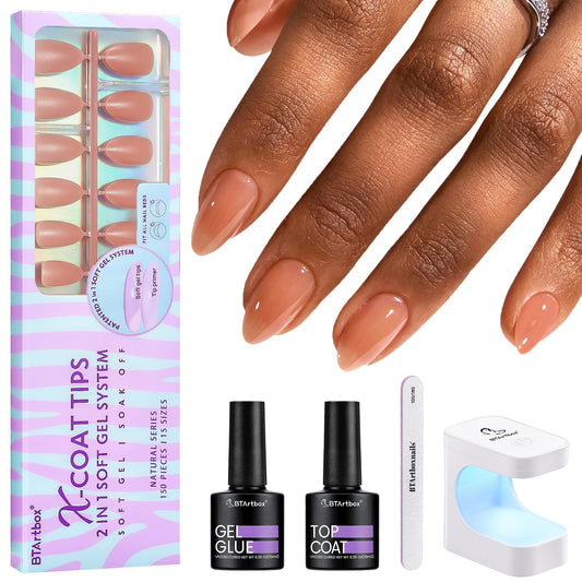 BTArtbox short almond nail tips – pre-colored for quick wear and natural look