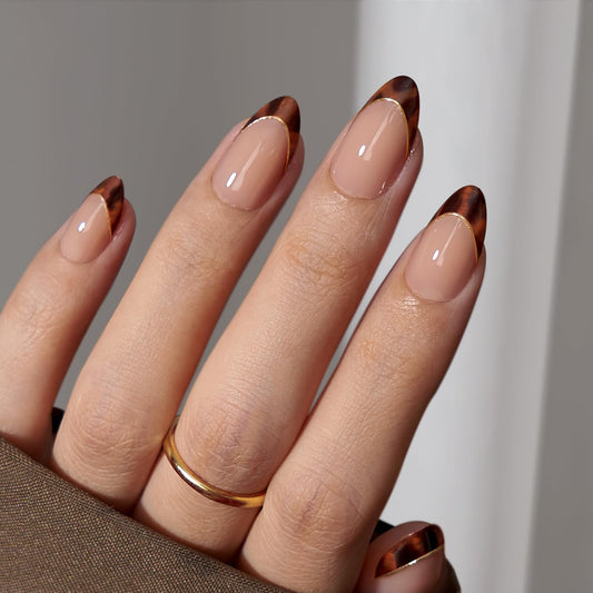 BTArtbox short almond tortoise shell nails with winter French tip for salon-like at-home manicure