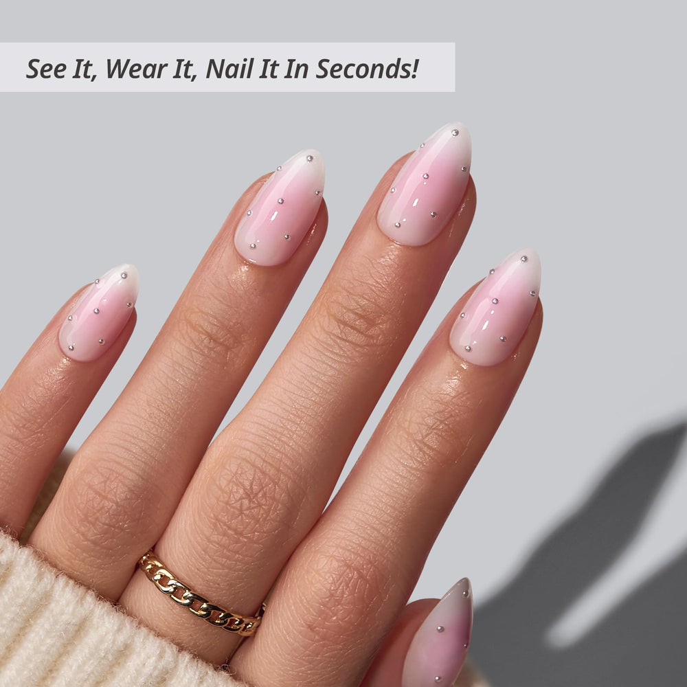 BTArtbox Shy Metal pink almond nails, full 32-nail set for versatile styling