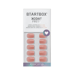 Close-up of BTArtbox soft gel finish on nude nails.